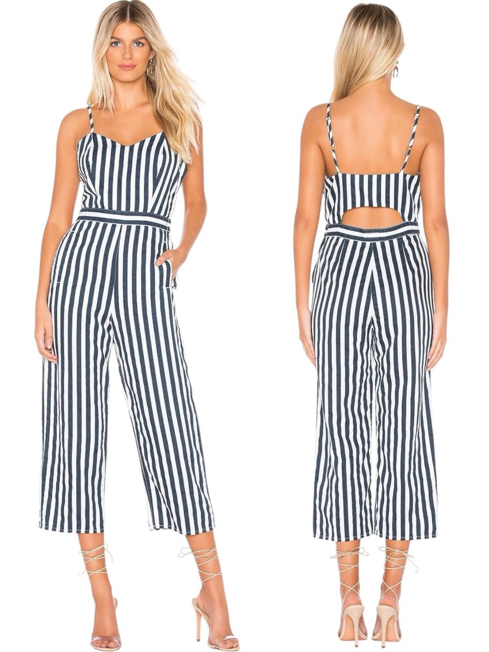 MOTHER The Cut It Out Jumpsuit Sea Daze Striped Linen Blend Sz S